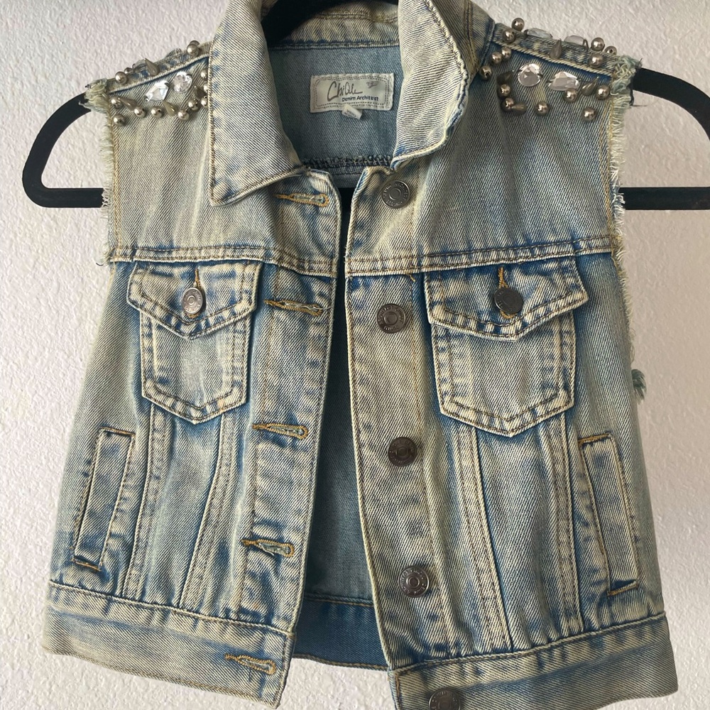 Chiole Denim Architect Girls Small, Studded Punk- Inspired Jean Vest